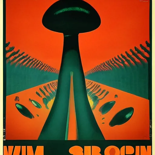 Prompt: psilocybin mushroom, soviet propaganda poster