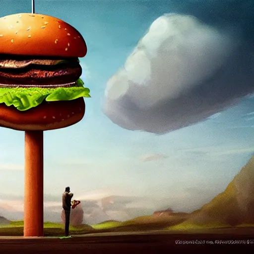 Image similar to a very tall burger, tall, hamburger, illustration, concept art, fantasy, ultra realistic