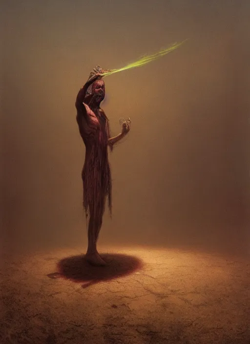 Image similar to a ray traced painting of a necromancer casting an evil spell, fantasy art, 4k, HDR, photorealistic, 8k by zdzisław beksiński