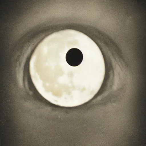 Prompt: the moon has eyes, historic photograph, 60mm, myterious and creepy