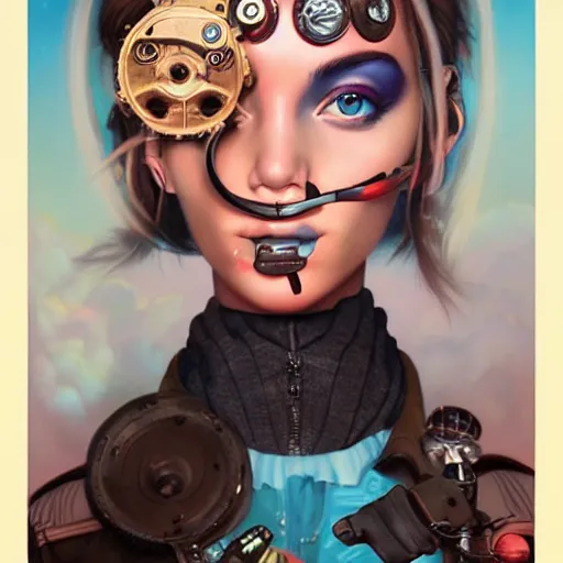 Prompt: lofi clockpunk portrait, pixar style, by tristan eaton stanley artgerm and tom bagshaw.