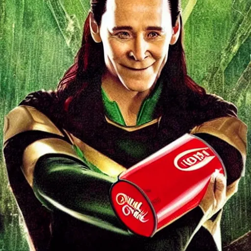 Image similar to marvel's loki is drinking coke