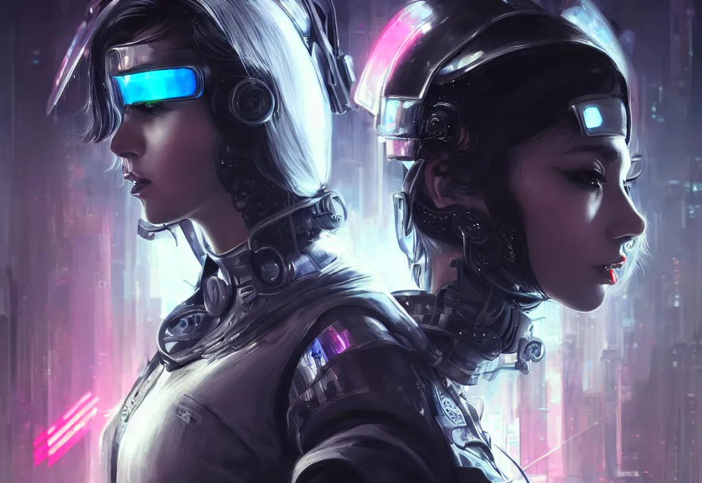Image similar to portrait holy dark grey hair of futuristic police girl, black armored uniform, at cyberpunk reflected tokyo night, ssci - fi and fantasy, neon light, intricate and very very beautiful, highly detailed, digital painting, artstation, concept art, smooth and sharp focus, illustration, art by tian zi and wlop and alphonse mucha