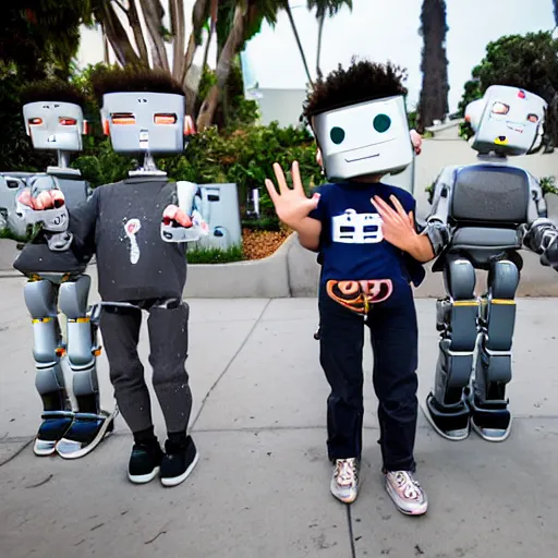 Image similar to LOS ANGELES CA, JUNE 18 2029: A group adorable robots want a hug