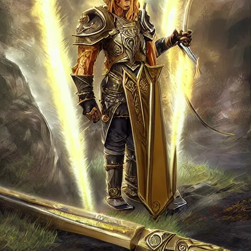 Prompt: a giant golden sword, a broad blade sword weapon, epic fantasy style art, fantasy epic digital art, epic fantasy card game art