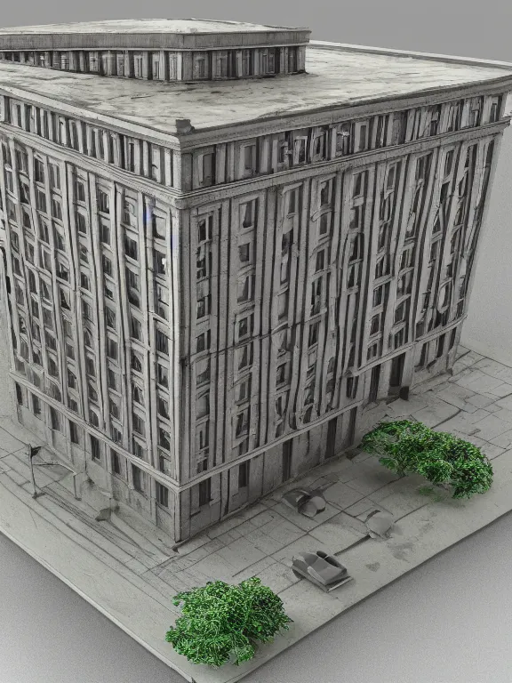 Image similar to a soviet paneled building , miniature, diorama , 3d render