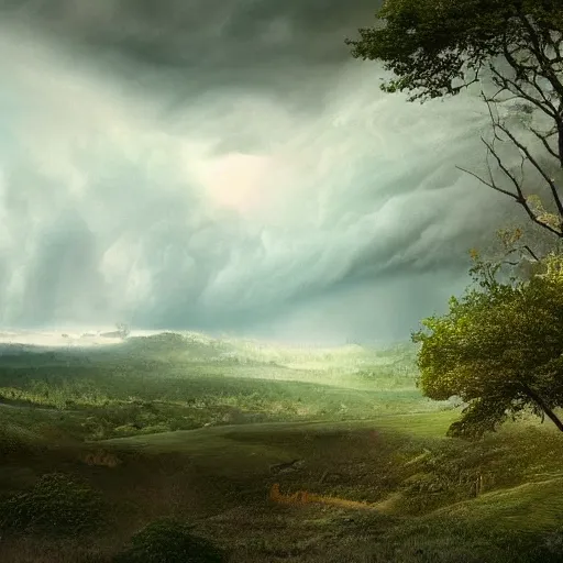 Image similar to a tornado in the distant landscape, hdr, artstation, shuttershock, 4 dimensions