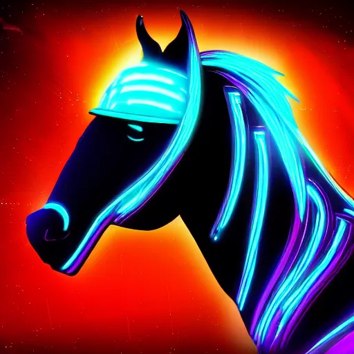 Prompt: synthwave horse with digital code halo, tron style, artstation style