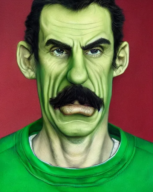 Prompt: portrait of real life luigi wearing a green shirt and braces, gritty, dark, beautiful, very detailed, hyperrealistic, medium shot, very detailed painting by Glenn Fabry, by Joao Ruas