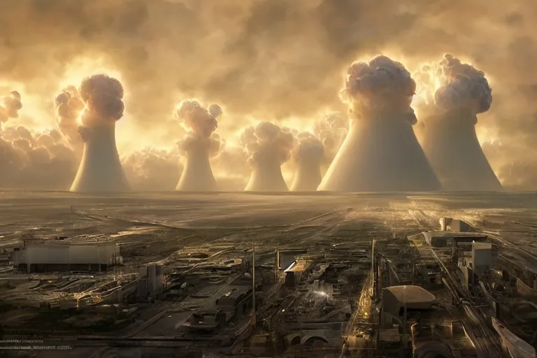 Prompt: A hyperrealistic concept art of a very beautiful explosion at a nuclear power plant, stunning massive ornately 3d render inspired art by Renato muccillo and Andreas Rocha and Johanna Rupprecht + symmetry + natural volumetric lighting, 8k octane beautifully detailed render, post-processing, highly detailed, intricate complexity, epic composition, magical atmosphere, cinematic lighting + masterpiece, trending on artstation