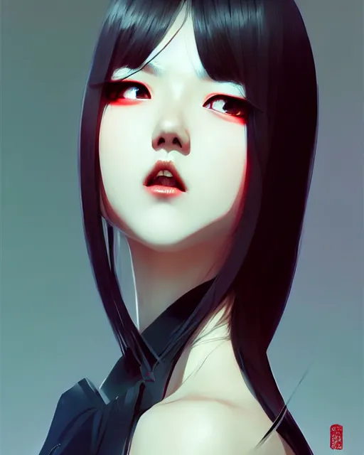 Image similar to sharp hq rendering, vampire, asian character portrait, beautiful concept art, appealing character, painterly, fanart, highly detailed in the style of wlop by ilya kuvshinov, wenjun lin, sakimichan, artgerm, angular asymmetrical design, chinese artist, eastern art style, nixeu