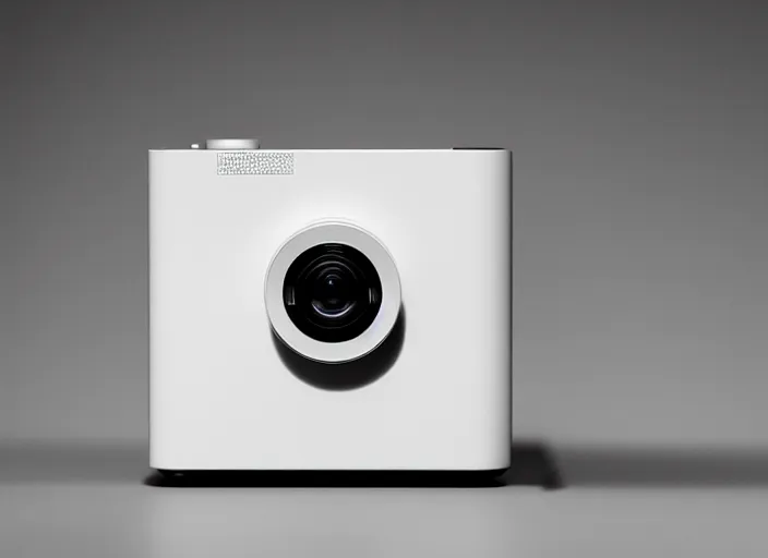 Prompt: minimalism camera designed by Dieter Rams, Naoto Fukasawa, designed by Apple, minimalism, front view