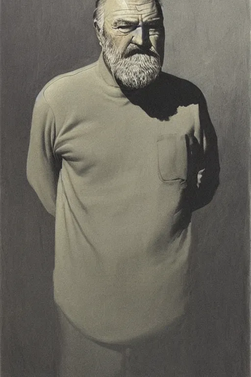 Image similar to portrait of Ernest Hemingway by Zdzislaw Beksinski