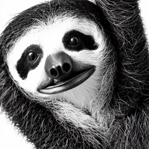 Image similar to black and white studio portrait photo of a cute sloth