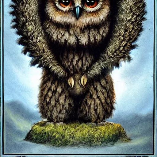Prompt: three quarter portrait of an owlbear in the forest, d & d, fantasy, hr giger,