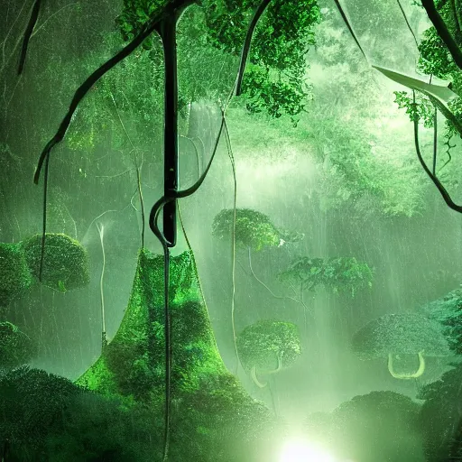 Prompt: a technological rainforest,