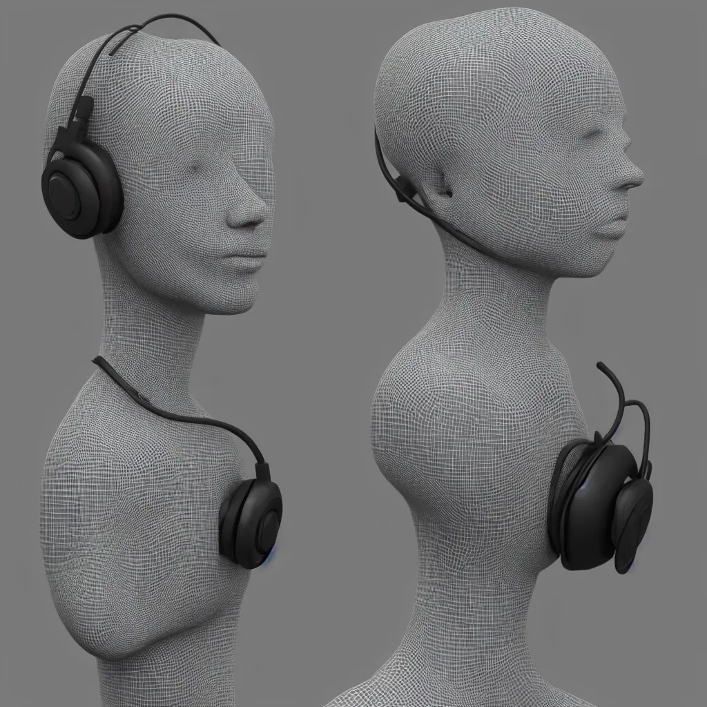 Prompt: 3 d render of studio headphones on mannequin head, ultrarealistic, conept art, artstation, industrial design