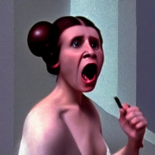 Image similar to a film still of princess leia screaming, artwork by caravaggio