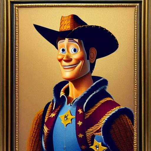 Image similar to a renaissance style portrait painting of Sheriff Woody