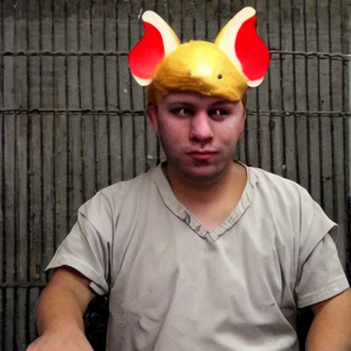 Image similar to prisoner with a cute chicken head