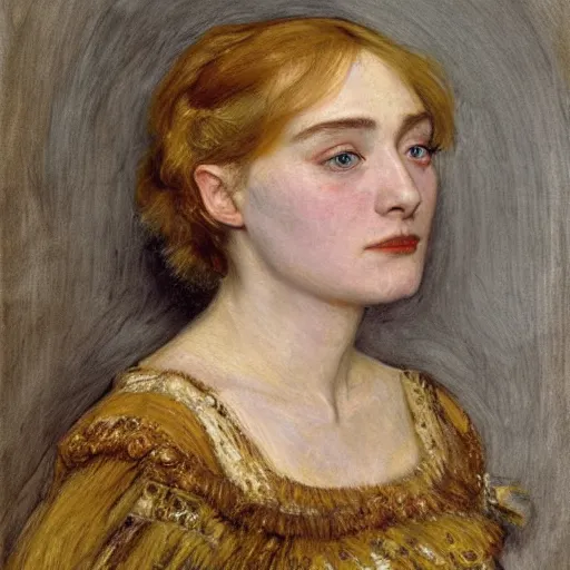 Image similar to a true-to-life portrait of Saoirse Ronan painted by John Everett Millais