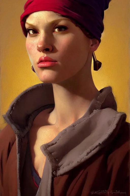 Image similar to full character portrait team fortress 2 video game character art not the girl with the pearl earring character design, painting by gaston bussiere, katsuya terada, nc wyeth, greg rutkowski, craig mullins, vermeer, frank frazetta, mucha, tom of finland, trending on artstation, jeffery catherine jones