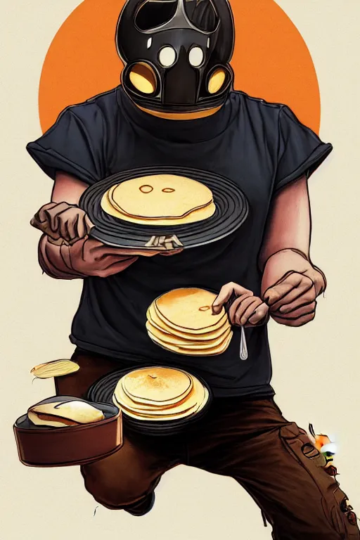 Image similar to mf doom making pancakes, animation pixar style, pendleton ward, magali villeneuve, artgerm, rob rey and kentaro miura style, golden ratio, behance, trending on art station