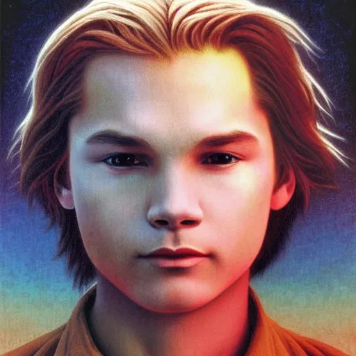 Image similar to river phoenix by Alex Grey and Lisa Frank and William Adolphe Bouguereau