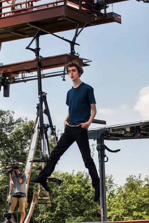 Image similar to timothee chalamet standing on the diving board, red weapon 8 k s 3 5, cooke anamorphic / i lenses, highly detailed, cinematic lighting