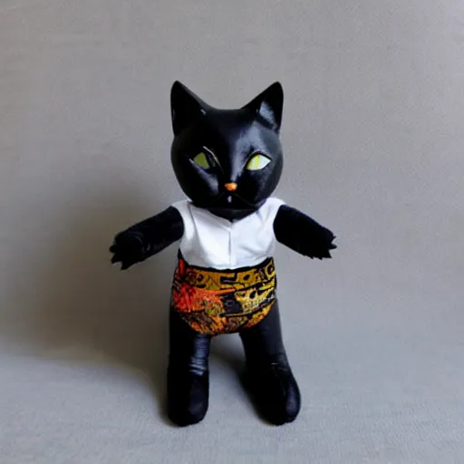 Prompt: Anthro black cat in a shirt, vinyl toy figure