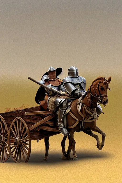 Image similar to a ( ( ( ( ( knight ) ) ) ) ) riding a wagon!!!!!!! by chris mcgrath and greg rutowski, muted colors, detailed