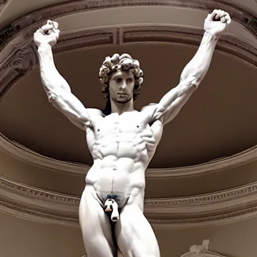 Image similar to david of michelangelo but with a very big aparatus