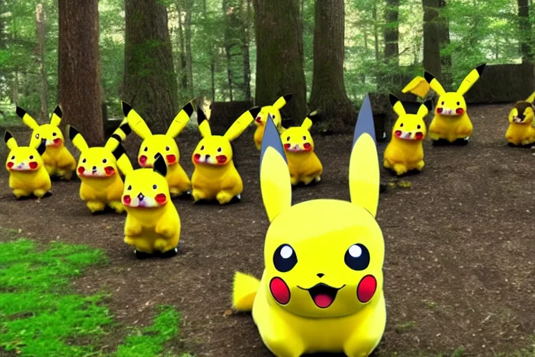 Image similar to an anime forest full of Pikachu