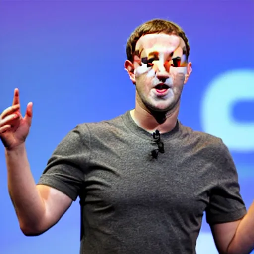 Prompt: mark zuckerberg pealing off his skin with him own hands to reveal the horrid thing underneath, drawn by a child