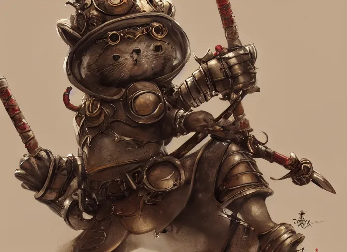 Prompt: ashigaru steampunk mouse, lacquered armor, polearm glaive, cute but determined, hard focus, art station, by jessica rossier and brian froud, cinematic