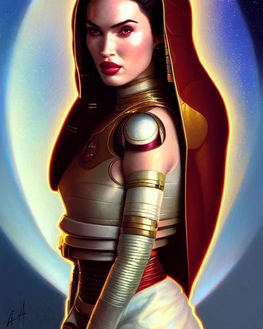 Image similar to portrait of megan fox as princess amidala, star wars, jedi, intricate, headshot, highly detailed, digital painting, artstation, concept art, sharp focus, cinematic lighting, illustration, art by artgerm and greg rutkowski, alphonse mucha, cgsociety