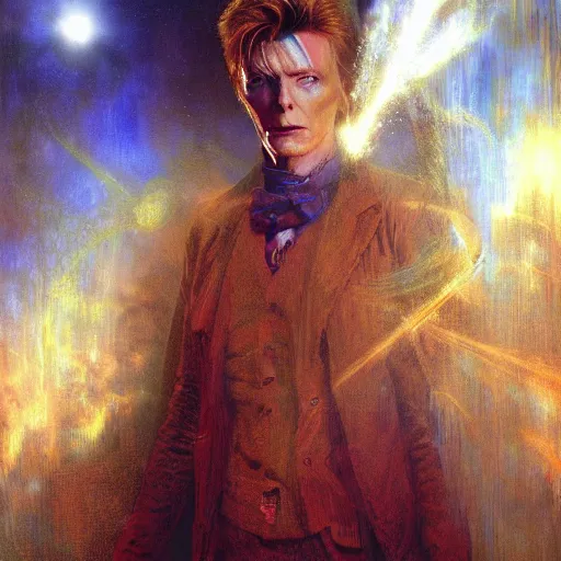 Image similar to david bowie as doctor who, radiant light, caustics, heroic, bright iridescent light, by gaston bussiere, bayard wu, greg rutkowski, maxim verehin