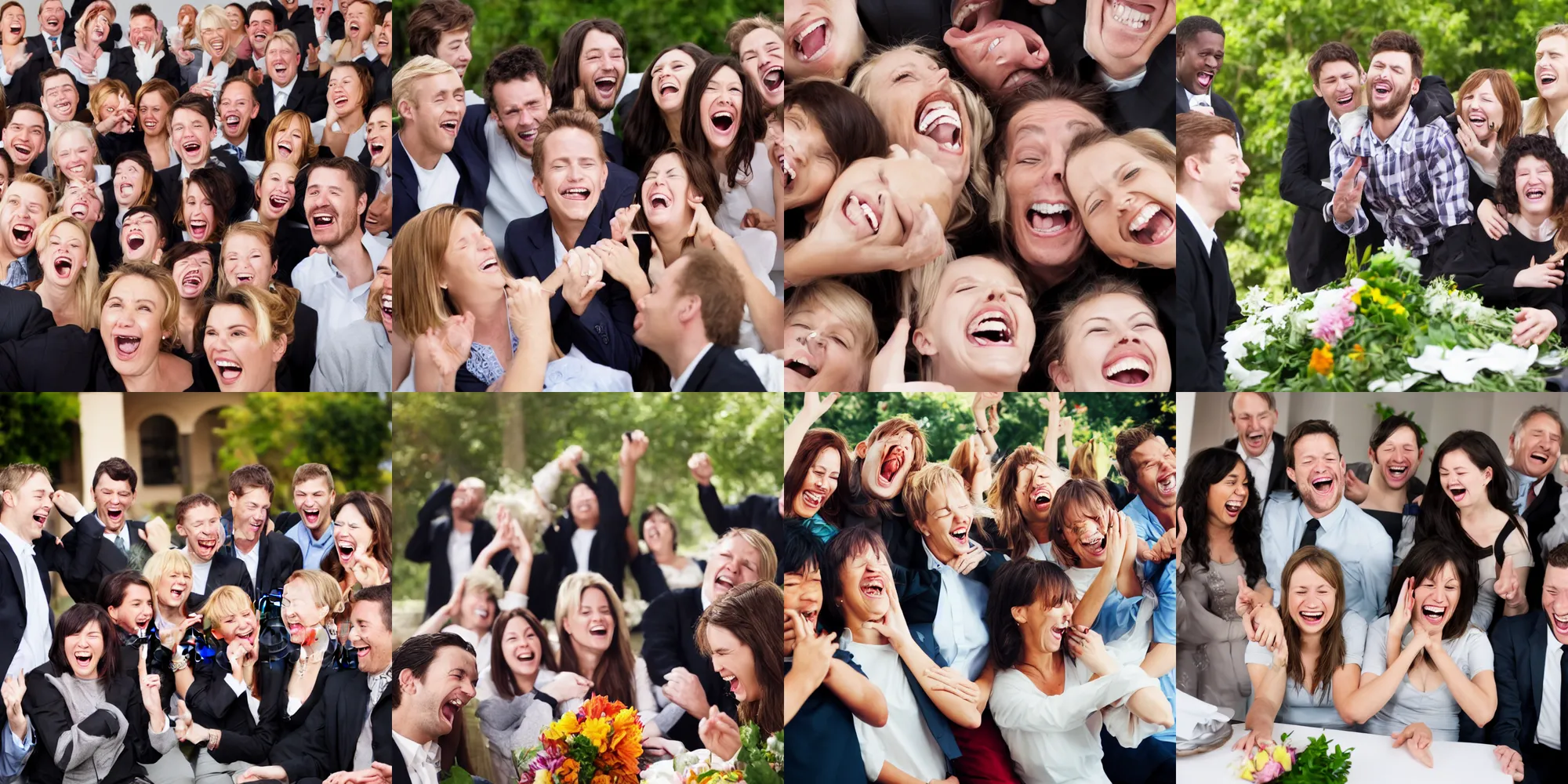 Prompt: stock photo of everyone laughing at your funeral