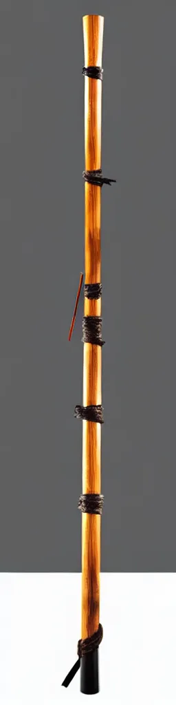 Image similar to picture of a single wooden long straight thin ninja fighting staff, weapon, highlight, sci - fi, fantasy, dnd, close shot, bright uniform background, award winning