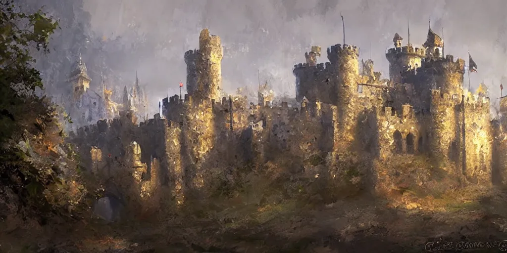 Image similar to a medieval castle by craig mullins, extremely beautiful