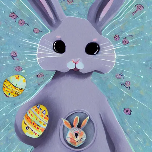 Image similar to A rabbit full of hope, looking for a black hole in an infinite time loop by llia yu Bunny eggs at Easter