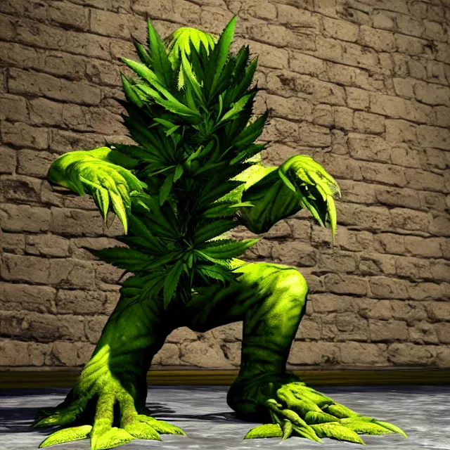 Prompt: cannabis plant monster in mortal kombat, fighter, 3 d videogame render, 4 k