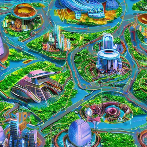 Prompt: Utopia city on an alien planet, digital art