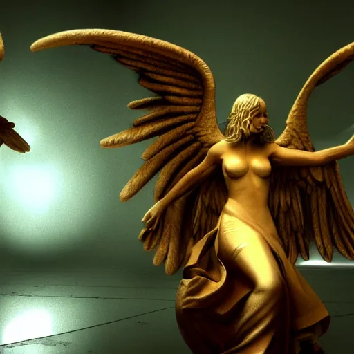 Prompt: angels, cinematic, angry, ray tracing reflections, angels smashing through the walls of hell