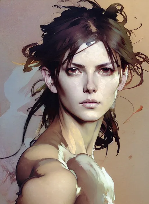 Image similar to beautiful neutral earth toned palette knife painting artwork by yoji shinkawa jeremy mann, full character portrait 💃🤸♀, charlie bowater and magali villeneuve and alphonse mucha, gaston bussiere, craig mullins, j. c. leyendecker, by artgerm