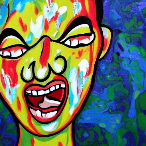 Image similar to entire canvas of painting is covered in screaming faces