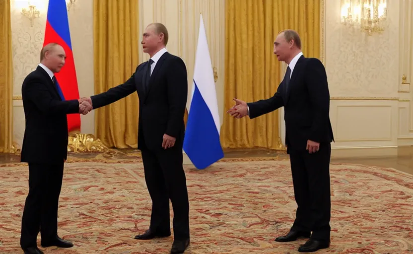 Prompt: putin shaking hands with billy herrington, political tv programme, 1 0 8 0 p