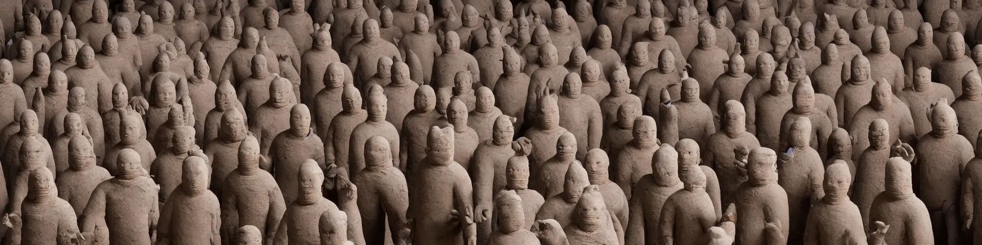 Image similar to hundreds of humans. A sea of humans. interconnected flesh. Melting clay golem humans. Dungeons&Dragons: Lemure. Lemure creature. Demonic scene. Many humans intertwined and woven together. Bodies and forms amesh. Terracotta army. Extremely unsettling artwork. Clay sculpture by Alberto Giacometti.