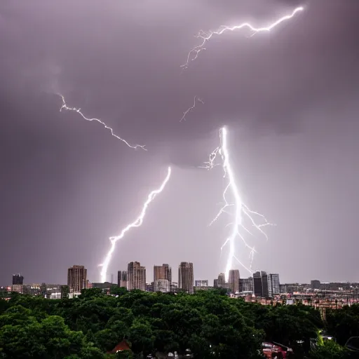 Image similar to an enormous creature towering over a city during a thunderstorm, 8 k, rtx on,