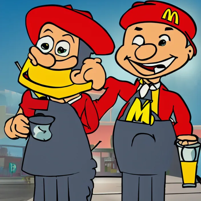 Image similar to a cartoon of a mcdonald's employee holding a candle